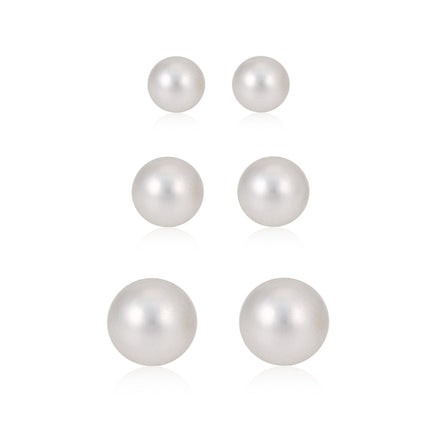 Silver-Tone Metal White Pearl Set Of 3 Stud Earrings