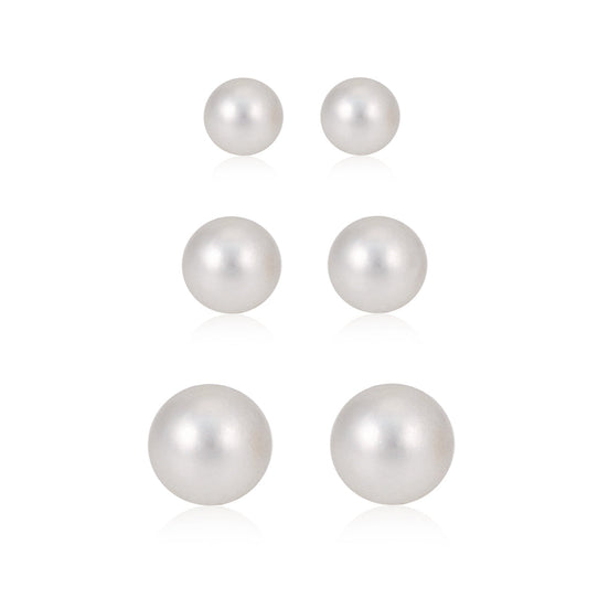 Silver-Tone Metal White Pearl Set Of 3 Stud Earrings