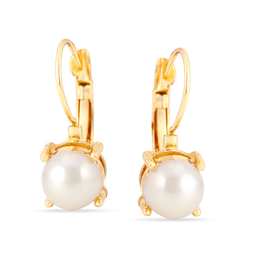 Gold-Tone Metal Cream Peal Drop Earrings