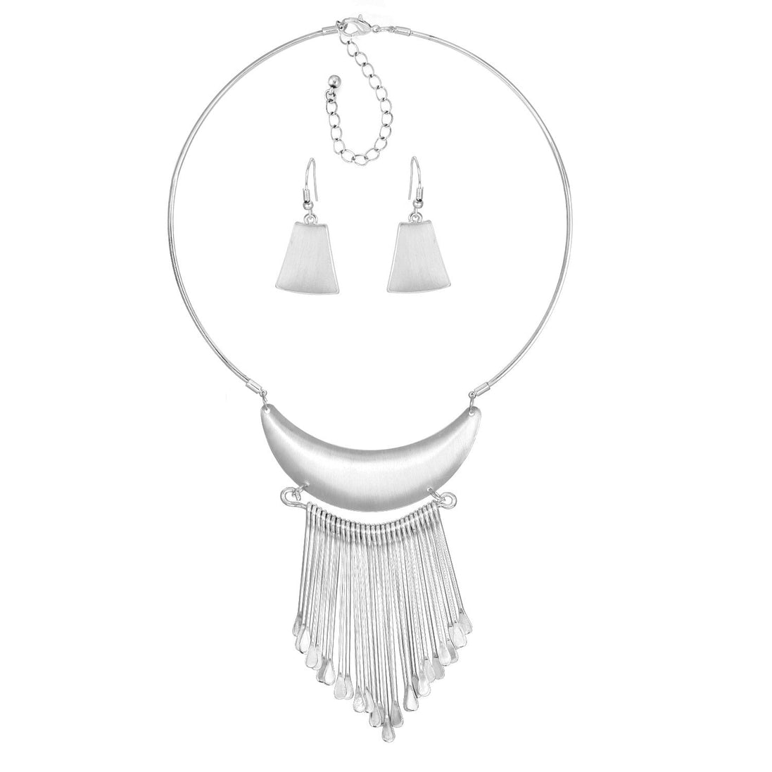 Silver-Matte-Tone Metal Earrings And Ajustable Lobster Claw Closure  Neckaces