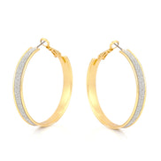 Gold-Tone Metal Silver Glittering Hoop Earrings