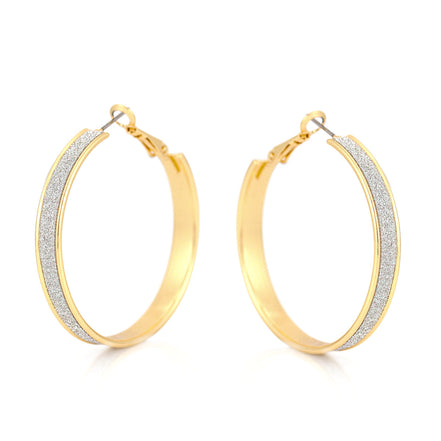 Gold-Tone Metal Silver Glittering Hoop Earrings