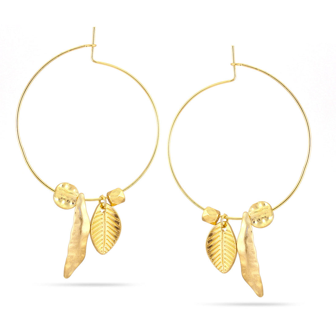 Gold-Tone Metal Leves Hoop Earrings