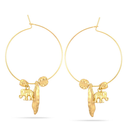 Gold-Tone Metal Elephant Charms Hoop Earrings
