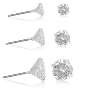 Silver-Tone Metal Crystal Graduated Set Of 3 10Mm-6Mm-And 4Mm Stud Earrings 