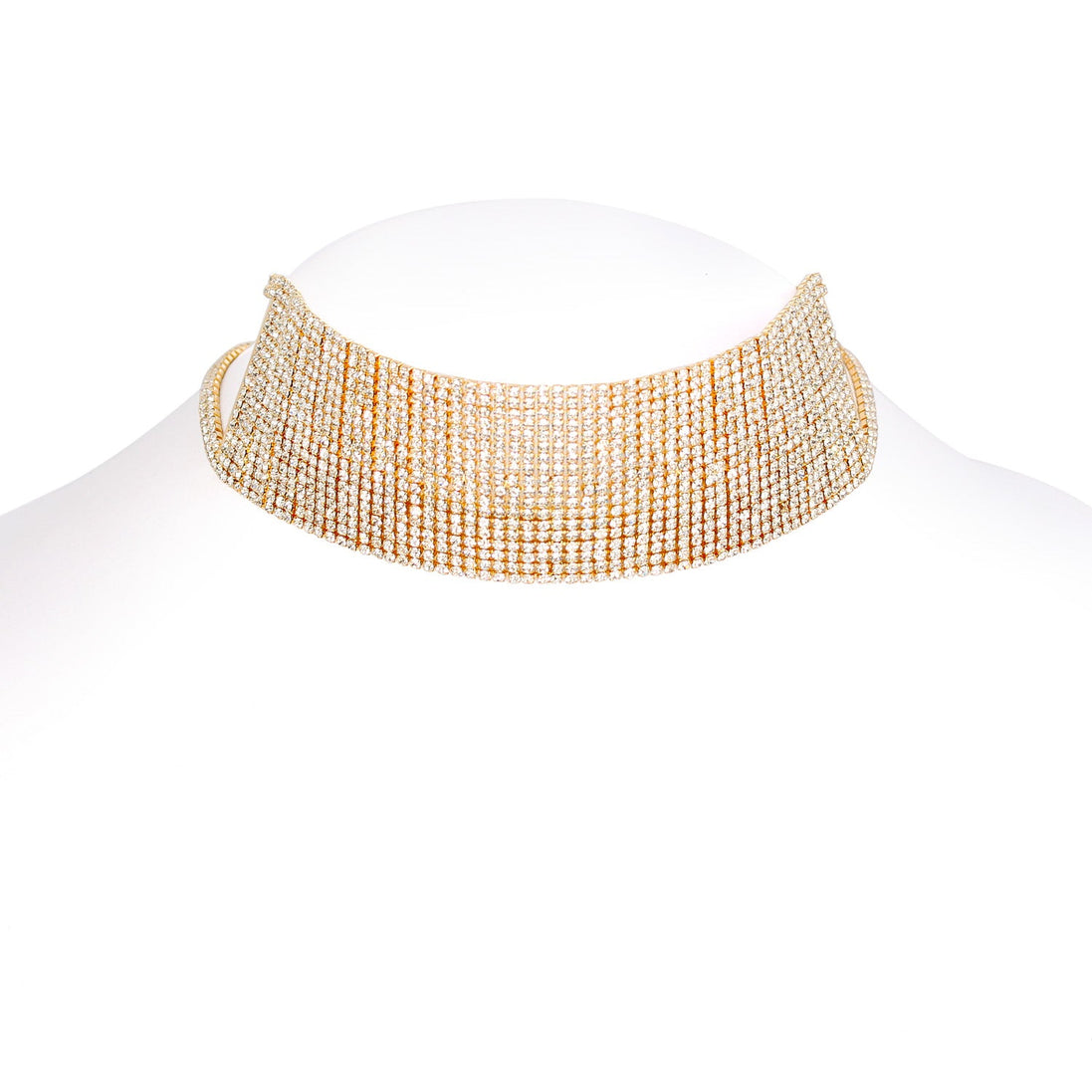 Gold-Tone Metal White Rhinestone Crystal Adjustable Lobster Claw Closure Choker Necklaces