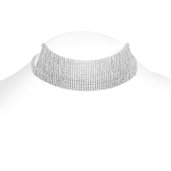 Silver-Tone Metal Rhinestones Crystal Adjustable Lobster Claw Closure Choker Necklaces