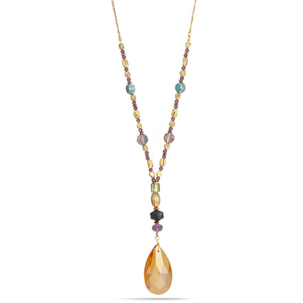 Gold-Tone Metal Multi Colored Beads Ajustable Lobster Claw Closure Necklace 