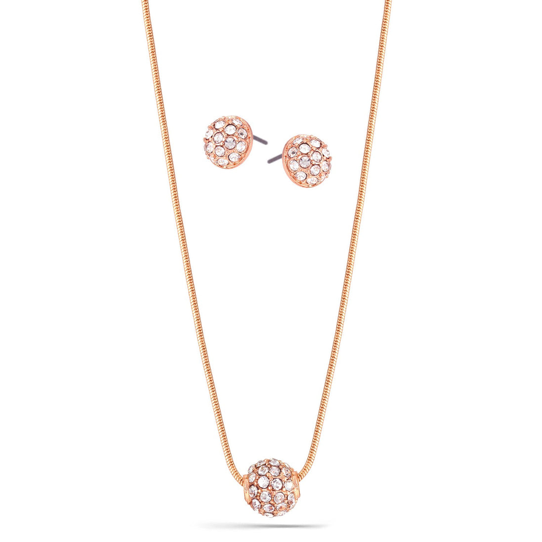 Rose Gold-Tone Metal Pave Crystal Earrings And  Adjustable Lobster Claw Closure Necklace Set