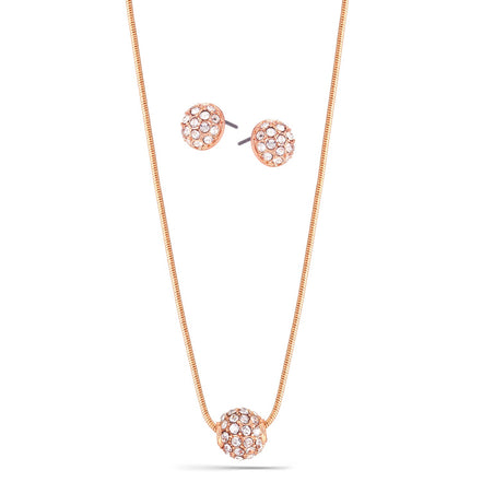 Rose Gold-Tone Metal Pave Crystal Earrings And  Adjustable Lobster Claw Closure Necklace Set