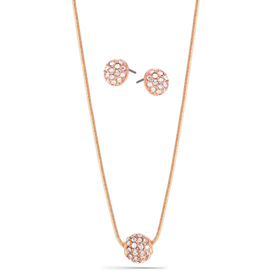 Rose Gold-Tone Metal Pave Crystal Earrings And  Adjustable Lobster Claw Closure Necklace Set