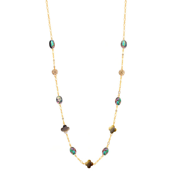 Gold-Tone Metal Crystal Fire Ball Mother Of Pearl Adjustable Lobster Claw Closure Necklaces 