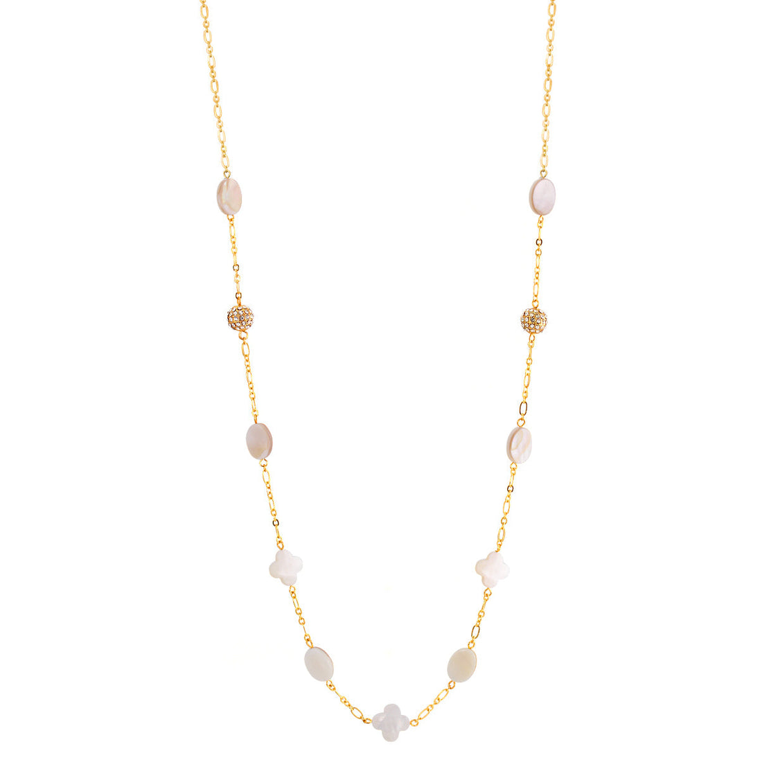 Gold-Tone Metal Crystal Fire Ball Abalone Shell Adjustable Lobster Claw Closure Necklaces 