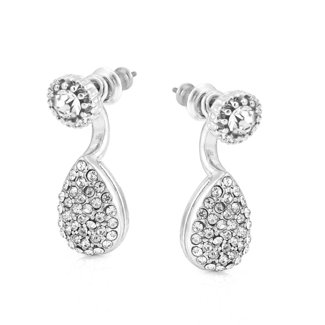 Rhodium-Tone Metal Crystal Stud Earings
