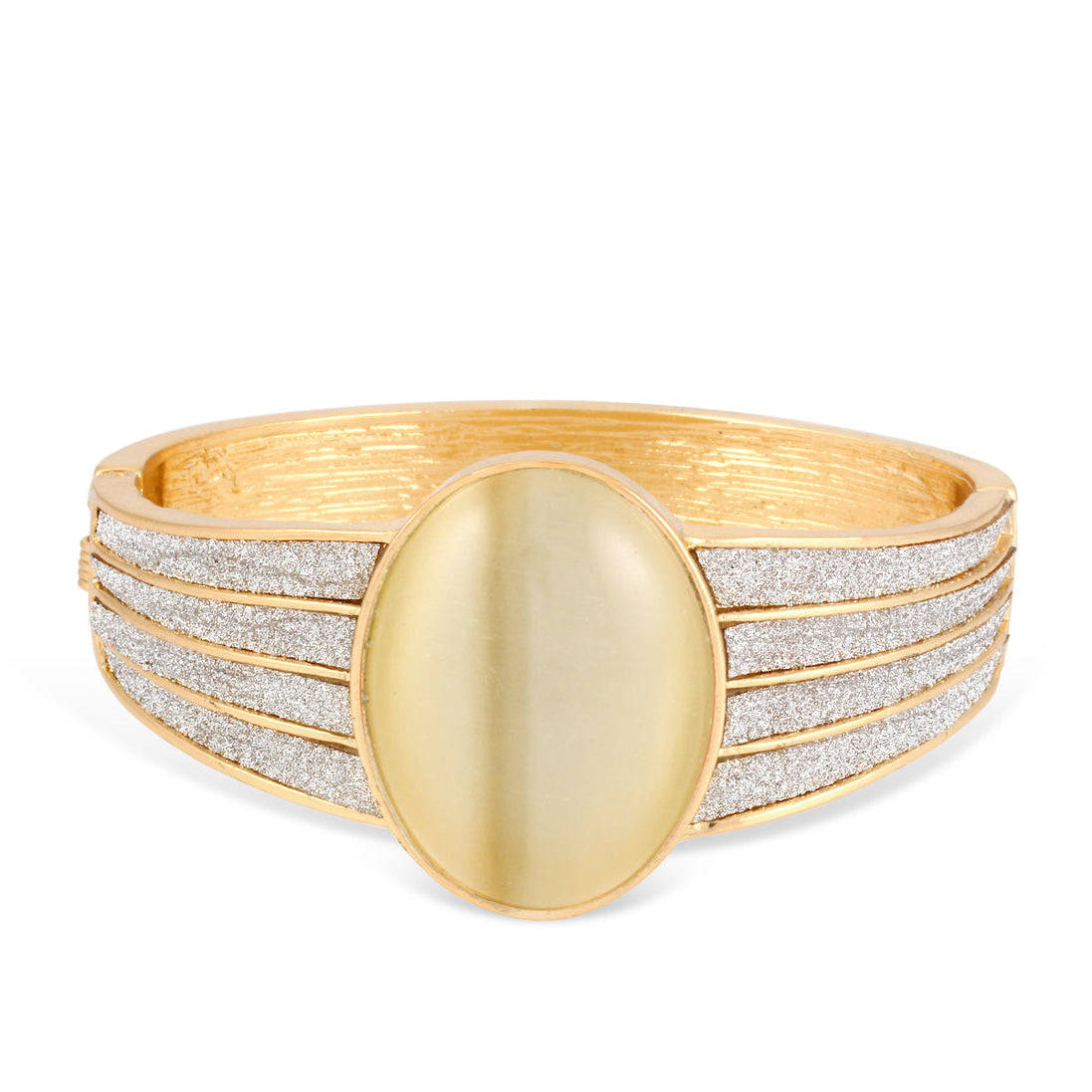 Gold-Tone Metal Cream Stone Hinged Crystal Bracelets