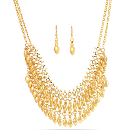 Gold Tone Metal Teardrop Earrings And Adjustable Lobster Claw Closures  Neckaces