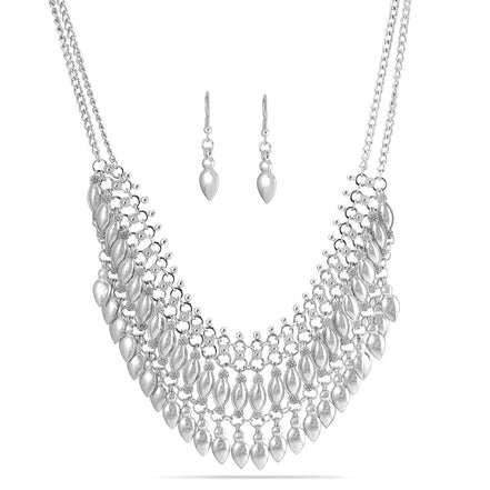 Silver Tone Metal Teardrop Earrings And Adjustable Lobster Claw Closures  Neckaces