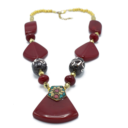 GOLD BURGUNDY NECKLACES #FWNK-1611-08 (LC11)
