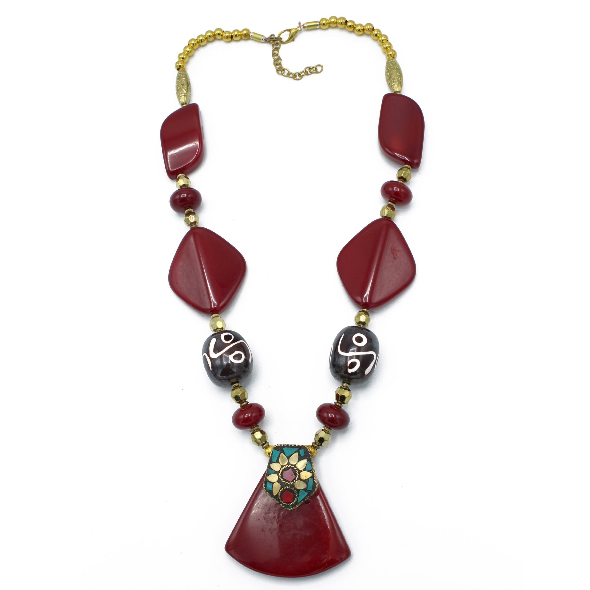 GOLD BURGUNDY NECKLACES #FWNK-1611-08 (LC11)