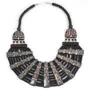 DARK BROWN RESIN AND BONE STATEMENT NECKLACE #FWNK-1905-04