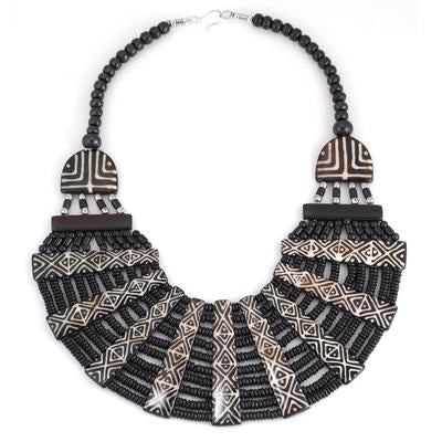 DARK BROWN RESIN AND BONE STATEMENT NECKLACE #FWNK-1905-04
