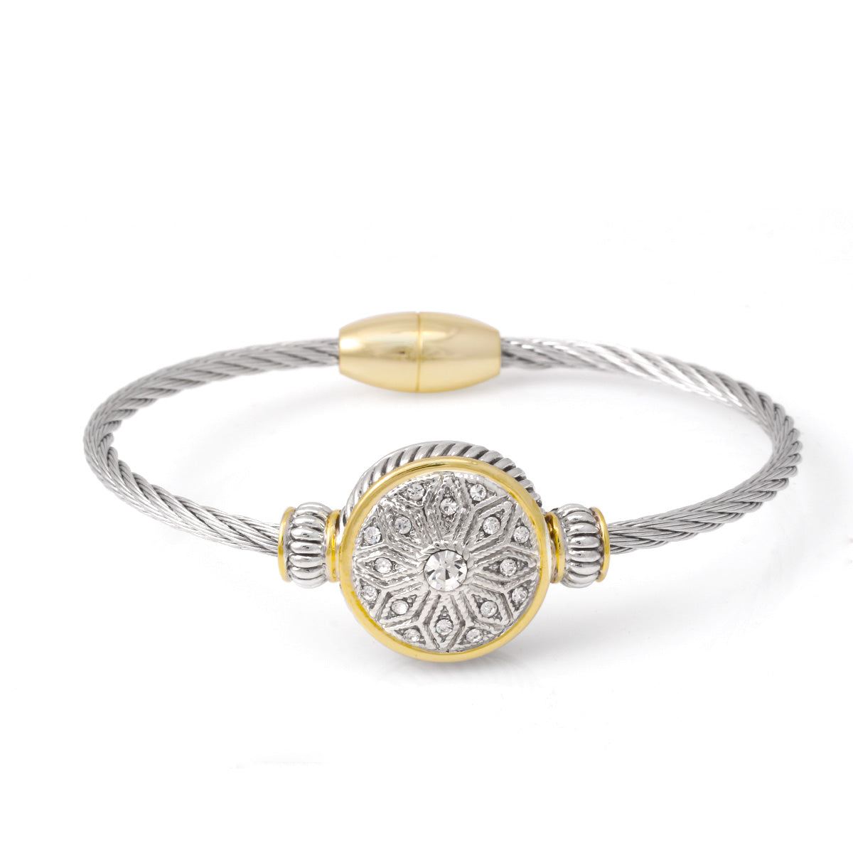 Two Tone Crystal Twisted Rope Magnetic Clasp Bracelet