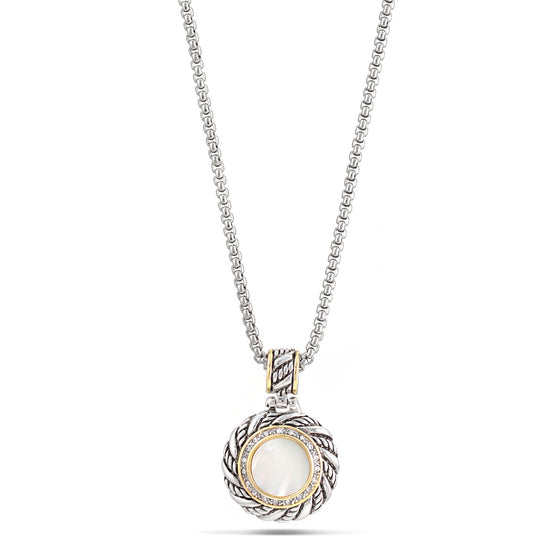 Silver-Tone Metal 1.5"Inches Mother Of Pearl Pendant Adjustable Lobster Claw Closure Necklaces