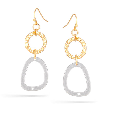 Silver And Gold-Tone Metal Hammered Drop Earrings