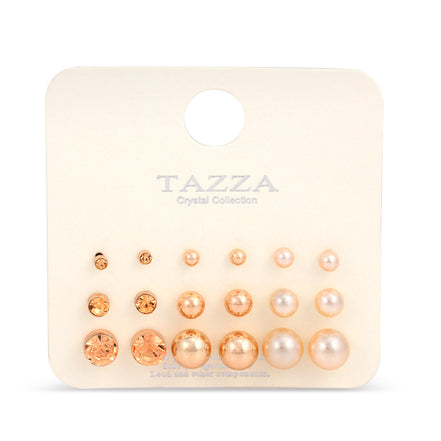 Rose Gold-Tone Metal Set Of 9 Stud Earrings