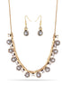 Gold-Tone Metal Pearl Crystal Earrings And Adjustable Lobster Claw Closure Necklace Set