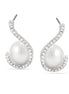 Rhodium-Tone Metal Sprial Crystal Pearl Stud Earrings