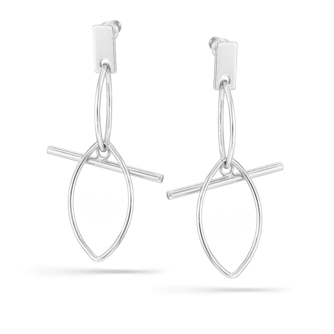 Silver-Tone Metal Doubble Marquies Drop Stud Earrings