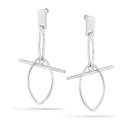Silver-Tone Metal Doubble Marquies Drop Stud Earrings