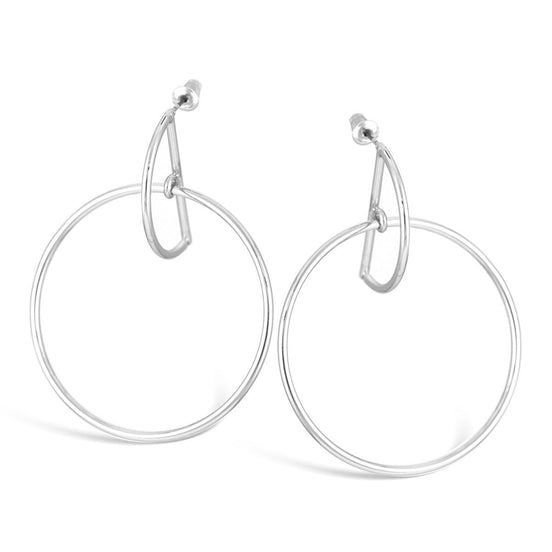 Silver-Tone Metal Circle Drop Stud Earrings