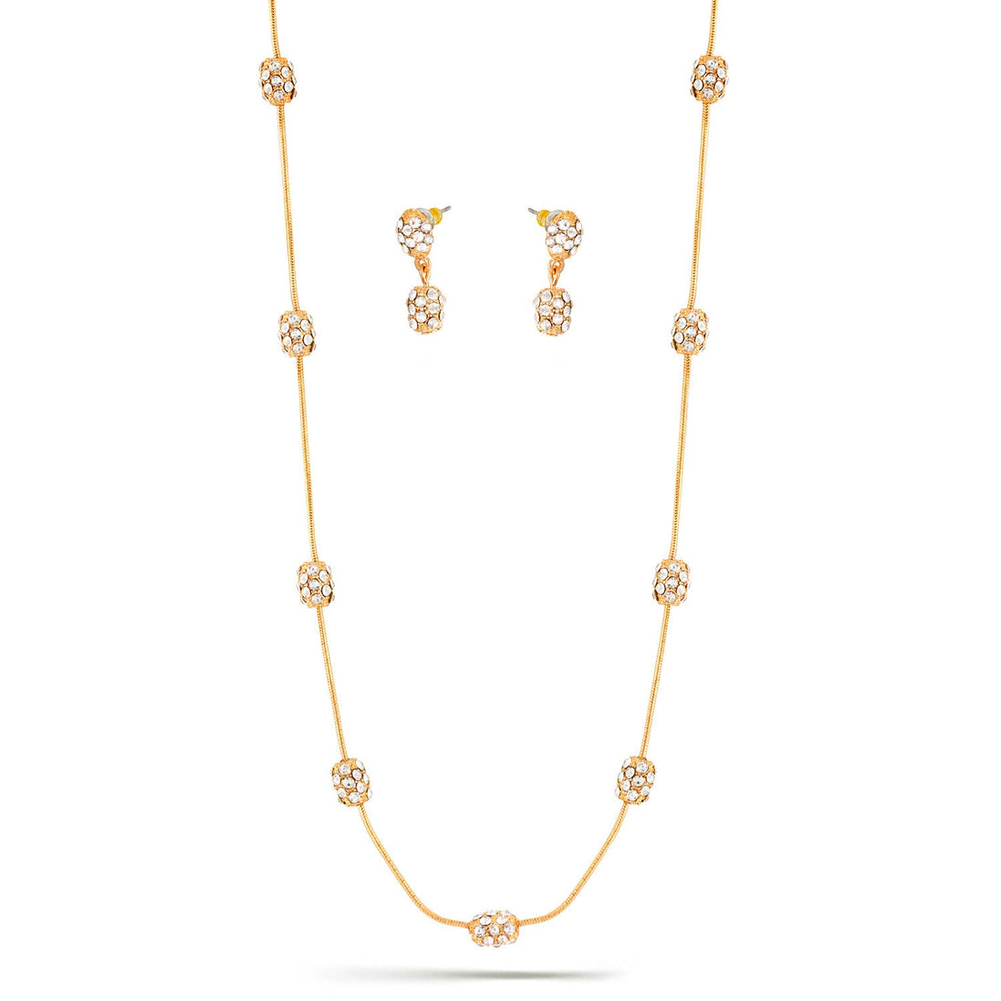 Yellow Gold-Tone Metal Pave Crystal Earrings And  Adjustable Lobster Claw Closure Necklace Set