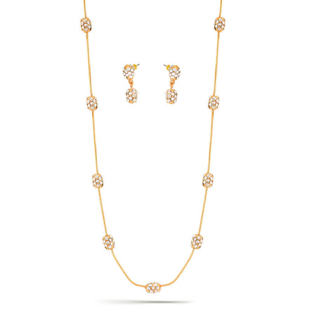 Yellow Gold-Tone Metal Pave Crystal Earrings And  Adjustable Lobster Claw Closure Necklace Set