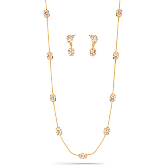 Yellow Gold-Tone Metal Pave Crystal Earrings And  Adjustable Lobster Claw Closure Necklace Set