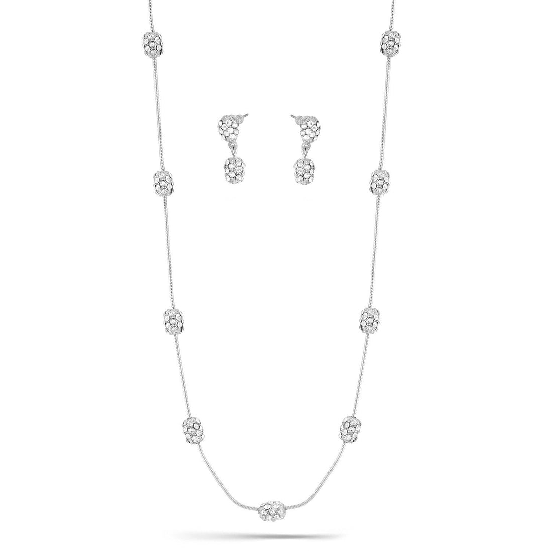Rhodium-Tone Metal Pave Crystal Earrings And Adjustable Lobster Claw Closure Necklace Set