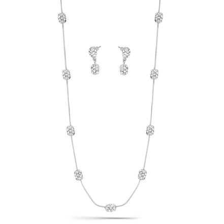 Rhodium-Tone Metal Pave Crystal Earrings And Adjustable Lobster Claw Closure Necklace Set
