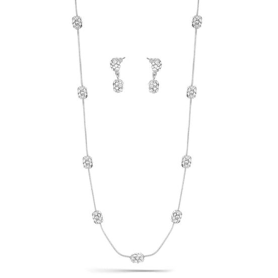 Rhodium-Tone Metal Pave Crystal Earrings And Adjustable Lobster Claw Closure Necklace Set