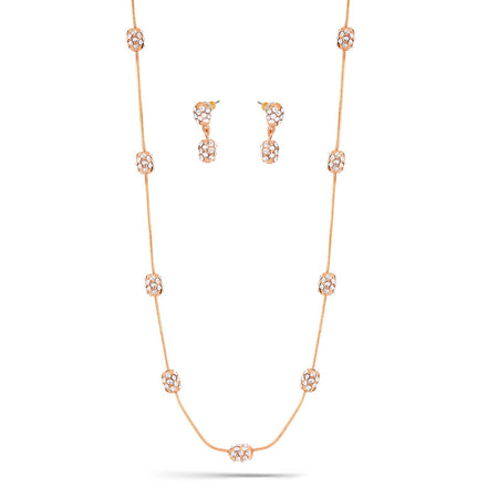 Rose Gold-Tone Metal Pave Crystal Earrings And  Adjustable Lobster Claw Closure Necklace Set