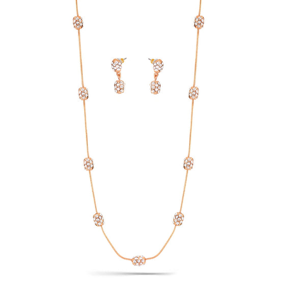 Rose Gold-Tone Metal Pave Crystal Earrings And  Adjustable Lobster Claw Closure Necklace Set