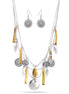 Gold And Silver-Tone Metal Charms Adjustable Lobster Claw Clousure Layered Neckalces And Earrings Set