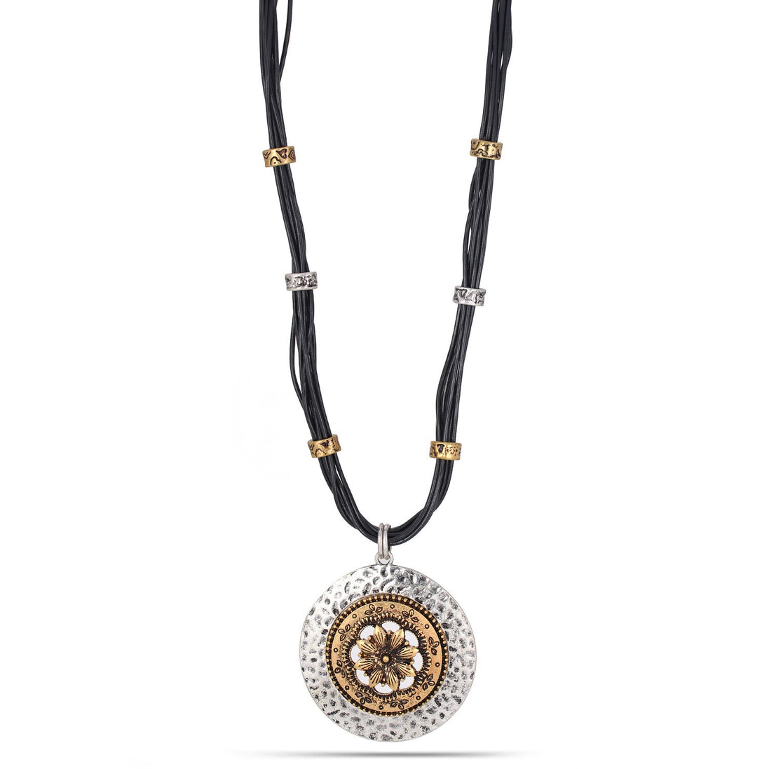 Silver And Gold-Tone Metal Pendant Black Rope Chainsadjustable Lobster Claw Clousure Neckalces 