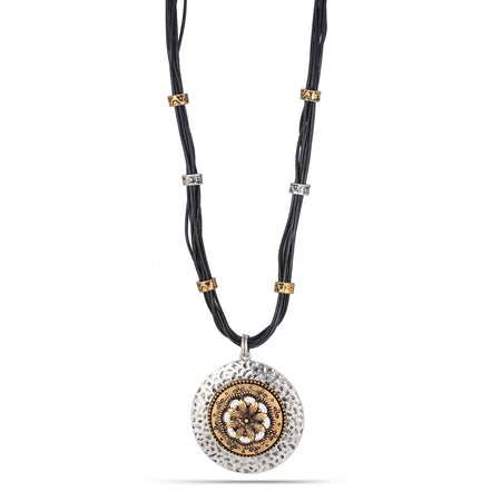 Silver And Gold-Tone Metal Pendant Black Rope Chainsadjustable Lobster Claw Clousure Neckalces 