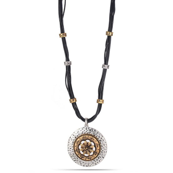 Silver And Gold-Tone Metal Pendant Black Rope Chainsadjustable Lobster Claw Clousure Neckalces 