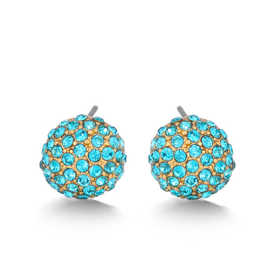 Gold-Tone Metal Aqua Blue Crystal Stud Earrings