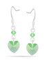 Silver-Tone Metal Green Crystal Heart Drop Earrings