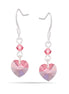 Silver-Tone Metal Pink Crystal Heart Drop Earrings