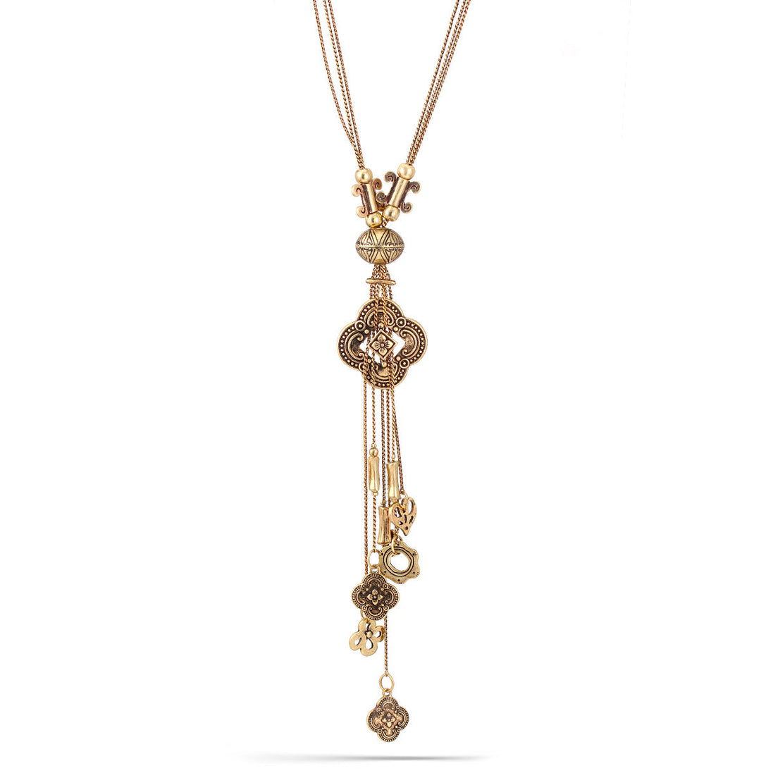 Gold-Tone Metal Multi Layered Chains Lobster Claw Closures Charms Tassel Necklaces